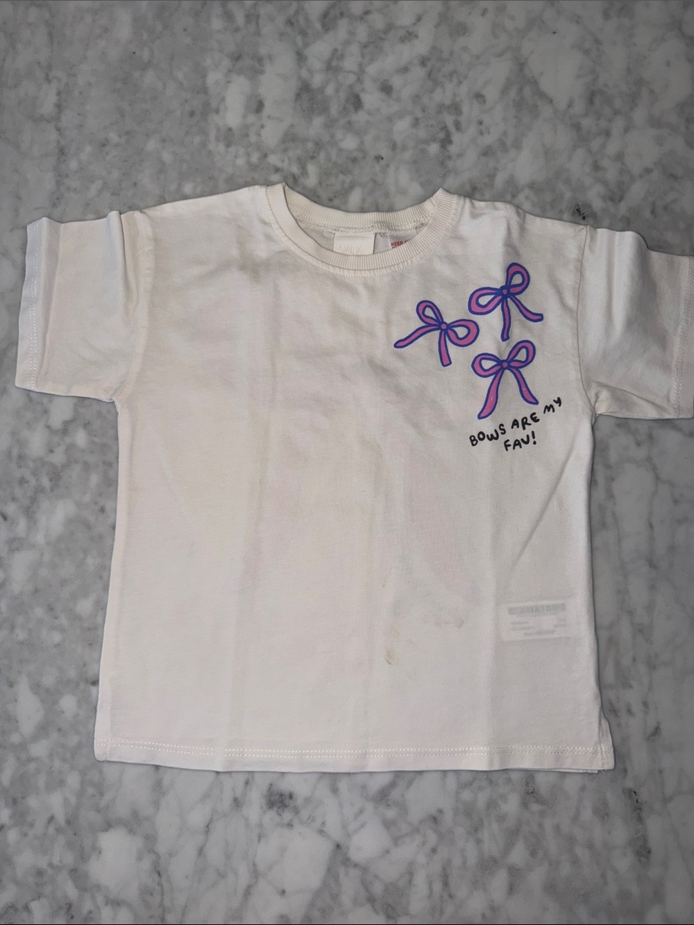 Zara White Short Sleeve Tee with Purple Bow Accents 4Y